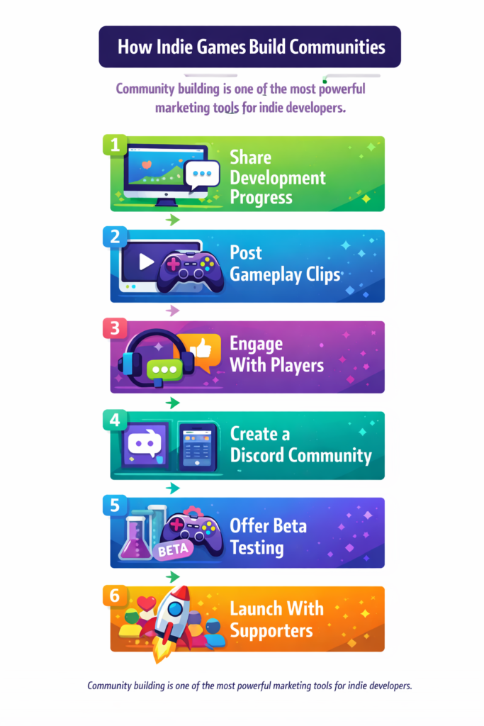 infographic on community building for indie game developers