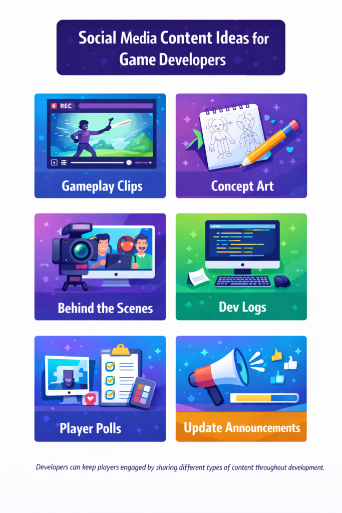 infographic of social media content ideas for game developers